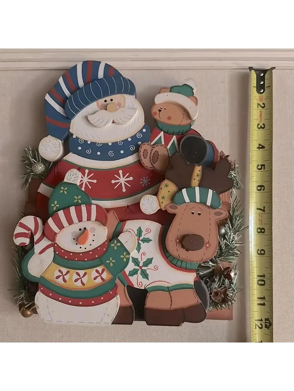 Vintage wooden 3D Santa and friends tabletop decoration
